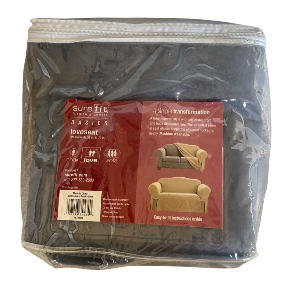 Sure Fit Basics Loveseat Slipcover Smoke Blue Soft Suede Fits 58